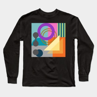 Modern Abstract Geometric Bauhaus Doodle Purple Yellow Orange Style Geo Doodle No. 9 Long Sleeve T-Shirt